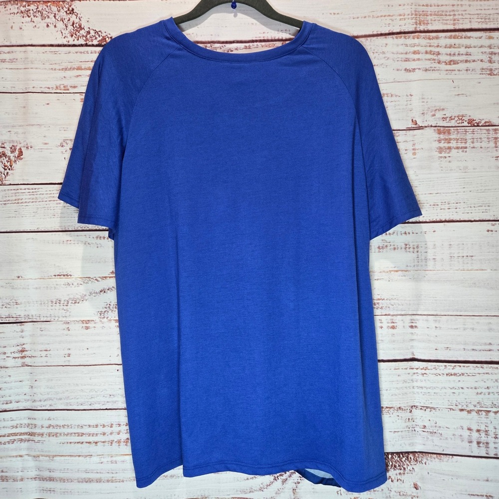 DQ2 Women's XL NEW Royal Blue Floral Print Soft Tunic Flutter Sleeve Crew Neck - Picture 7 of 7
